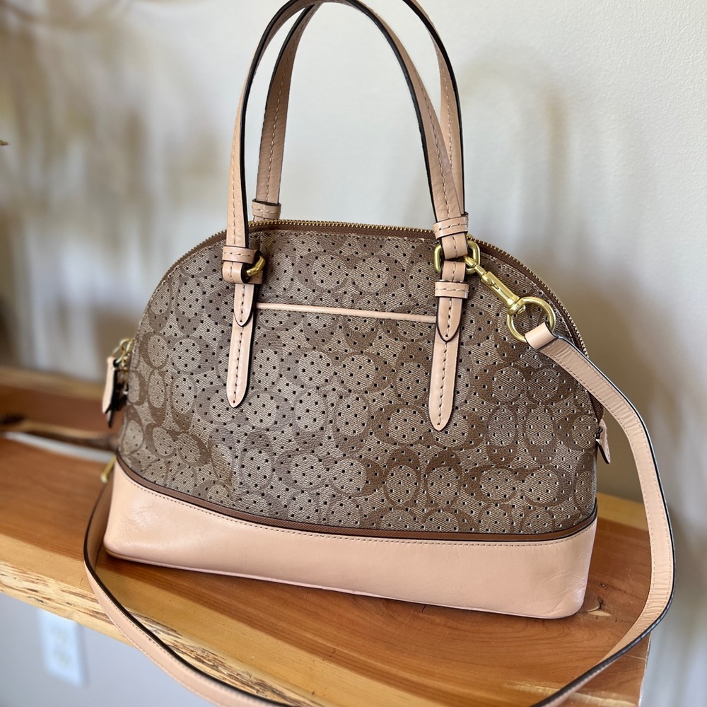 Coach Brown and Tan Signature Perforated Peyton Satchel with Gold Accents F31401 - Picture 3 of 8